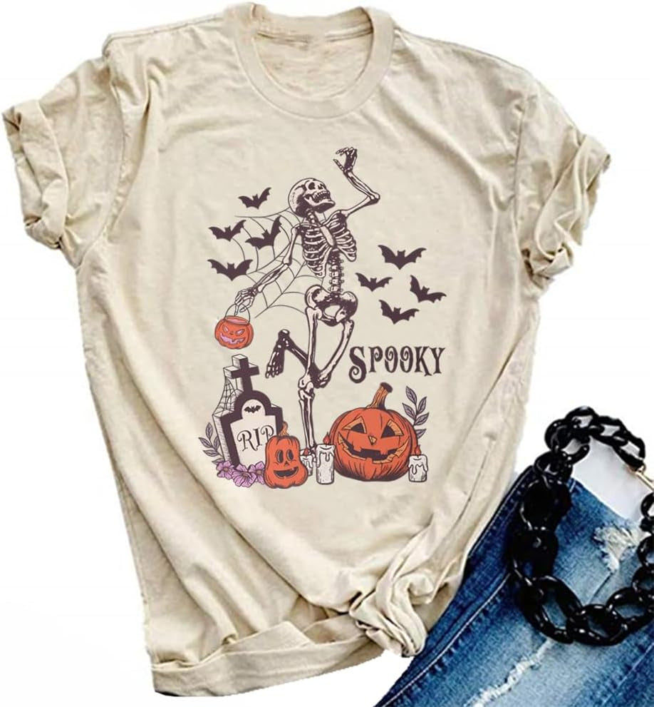 Halloween Pumpkin Impression personnalisée Col rond Manches courtes Top