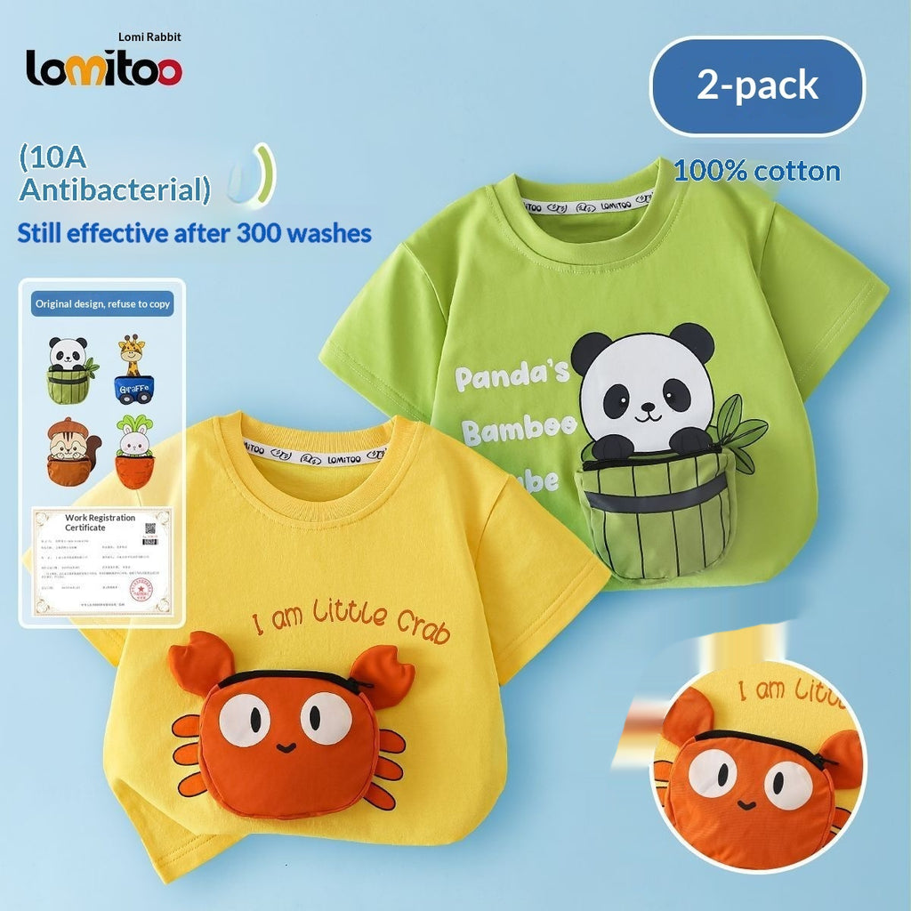 Boys' 3D-decorated short-sleeved cotton T-shirt