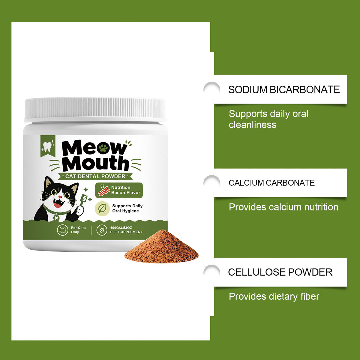 Cat Dental Care Support Mélange de poudre avec des aliments pour aider à nettoyer vos dents de chat