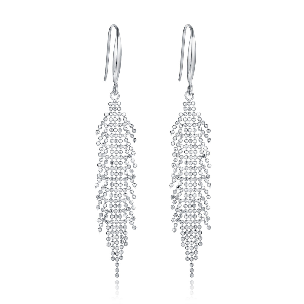 S925 Boucles d'oreilles en équerre en argent Sterling 59,8mm Long 2g Perle de maille légère coulant D