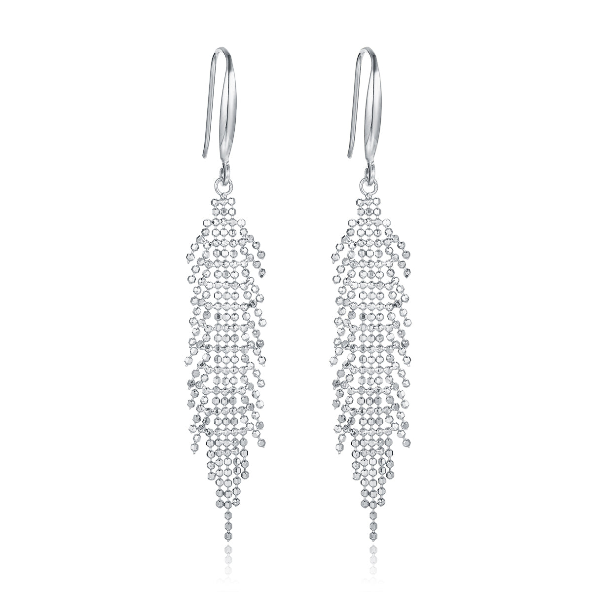 S925 Boucles d'oreilles en équerre en argent Sterling 59,8mm Long 2g Perle de maille légère coulant D