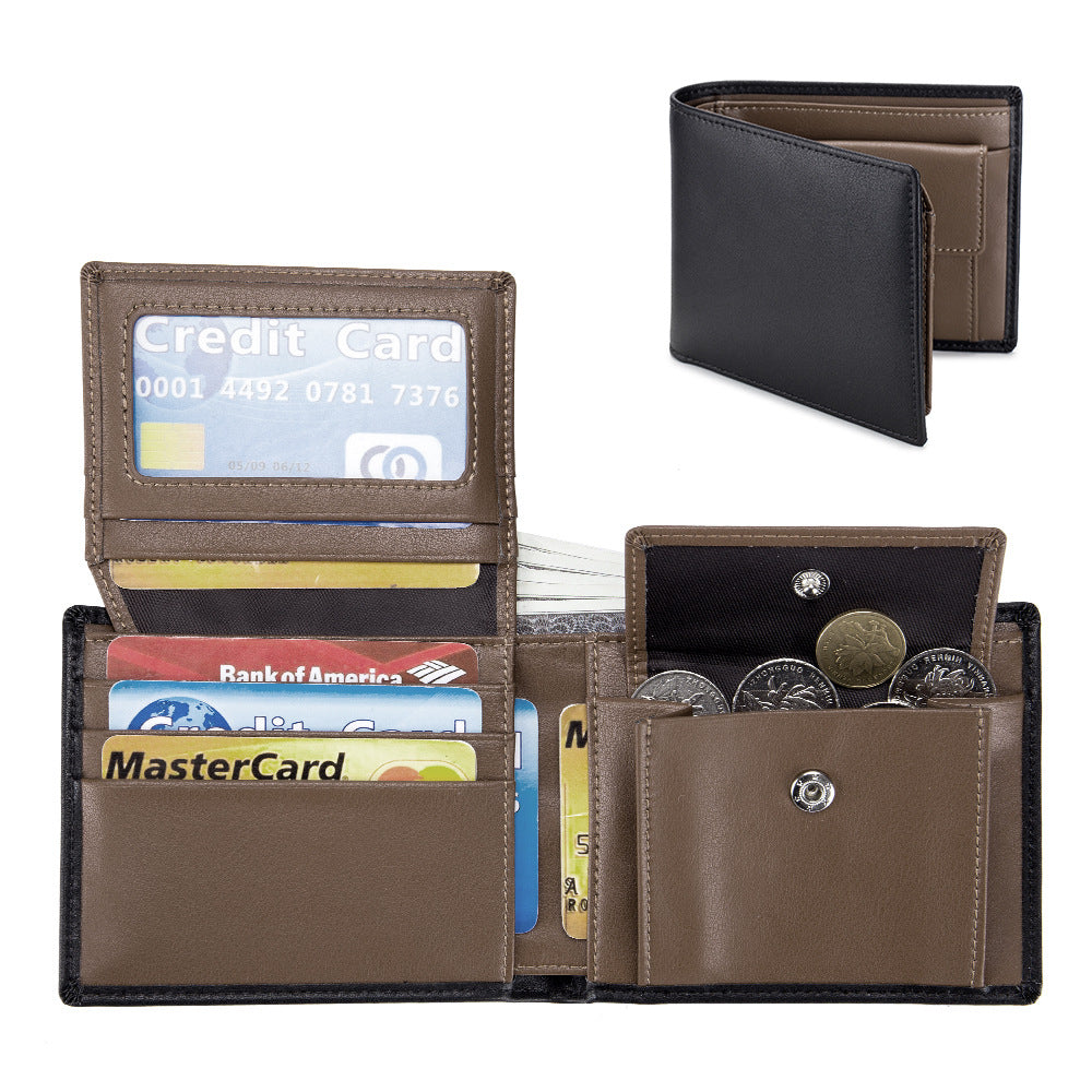 Soft Cowhide Trifold Wallet Homme multifonctionnel
