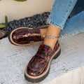 Cuir d'automne ceinture-Buckle Patent cuir Leopard-Imprimé Vintage Femmes Chaussures