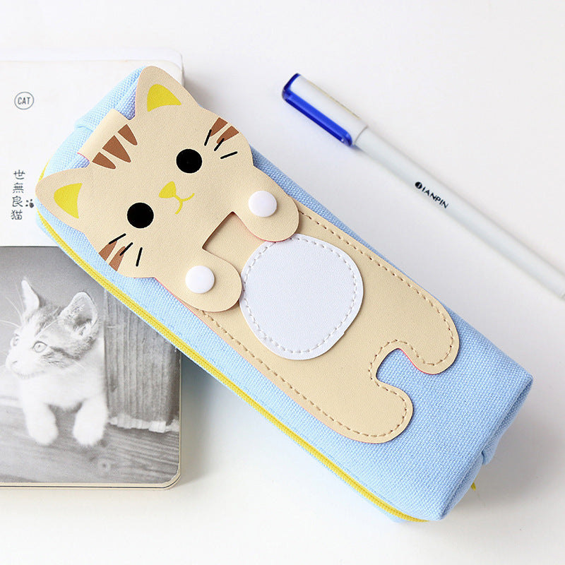 Version coréenne du mignon et simple chat créatif bande dessinée sac à crayon femelle studen