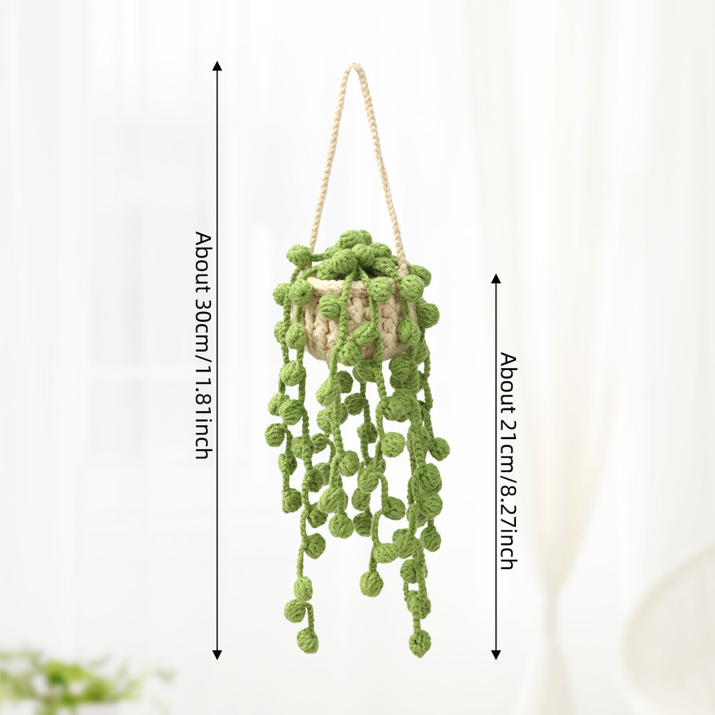 Crochet fait main Suspension Ornement Pot avec Trailing Round Perles Vertes Comme Vines Everlas