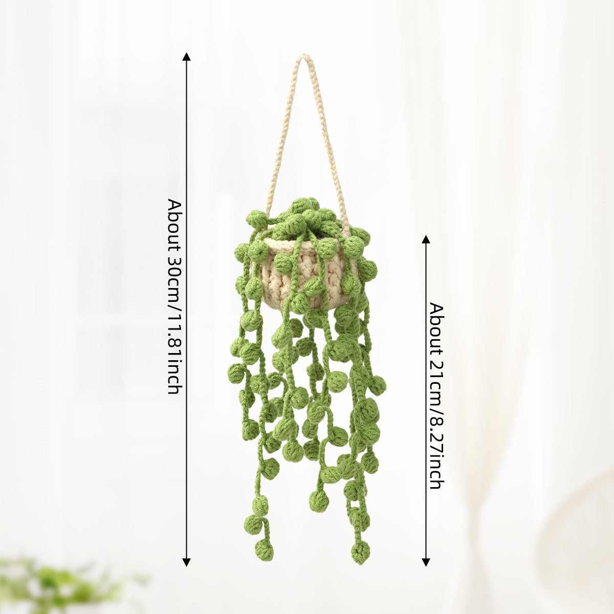Crochet fait main Suspension Ornement Pot avec Trailing Round Perles Vertes Comme Vines Everlas