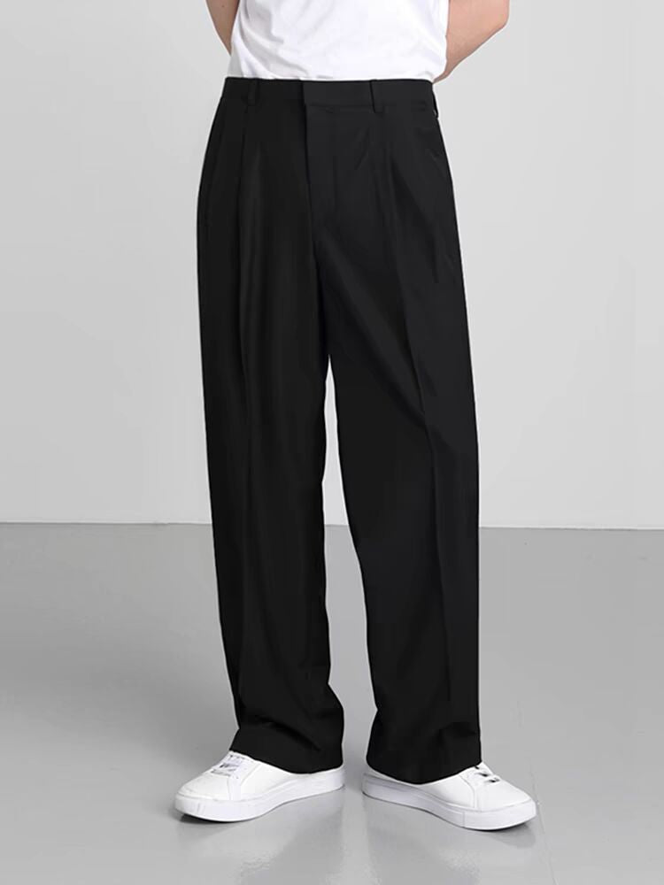 Pantalon à taille large pour hommes avec fermeture à bouton cachée à style français