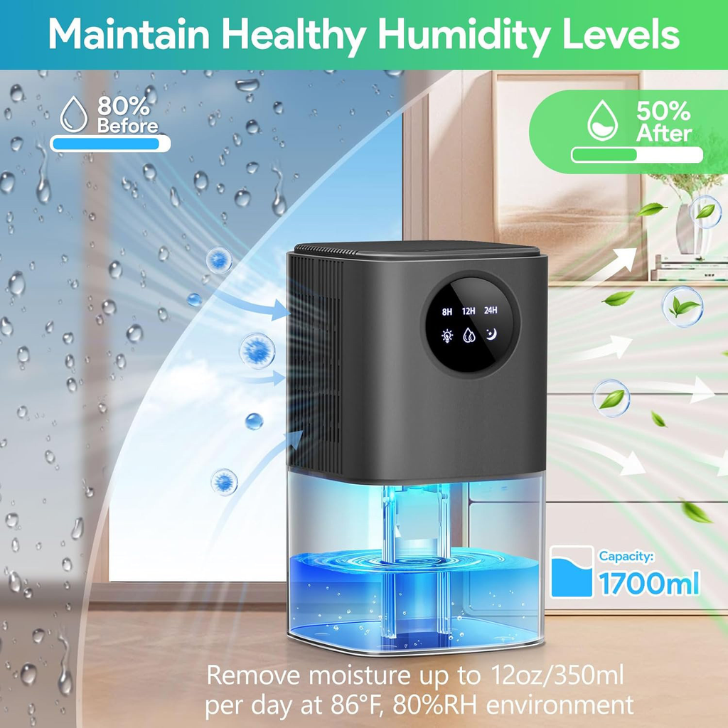 Déshumidificateurs pour la maison 1.7L - Déshumidificateur ultra silencieux