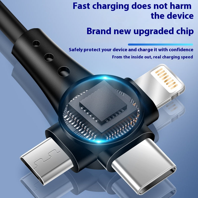 Fast Charging Spring Telescopic Data Cable One Drag Three Fast Charging Type-c