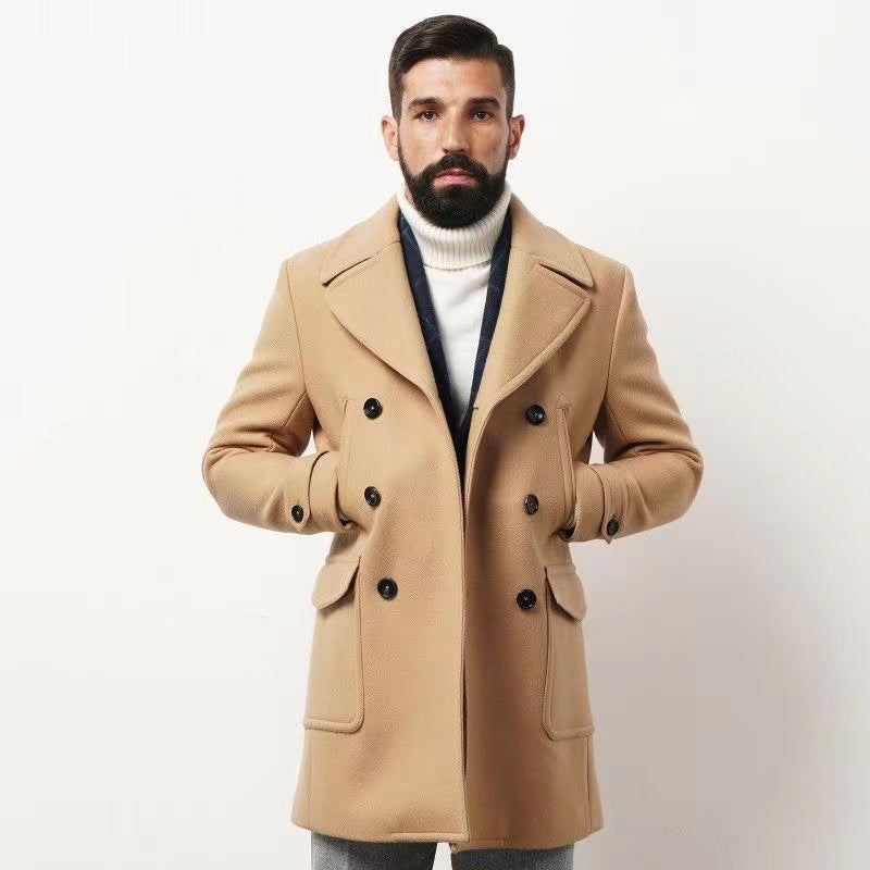 Manteau de laine à manches longues pour hommes style britannique