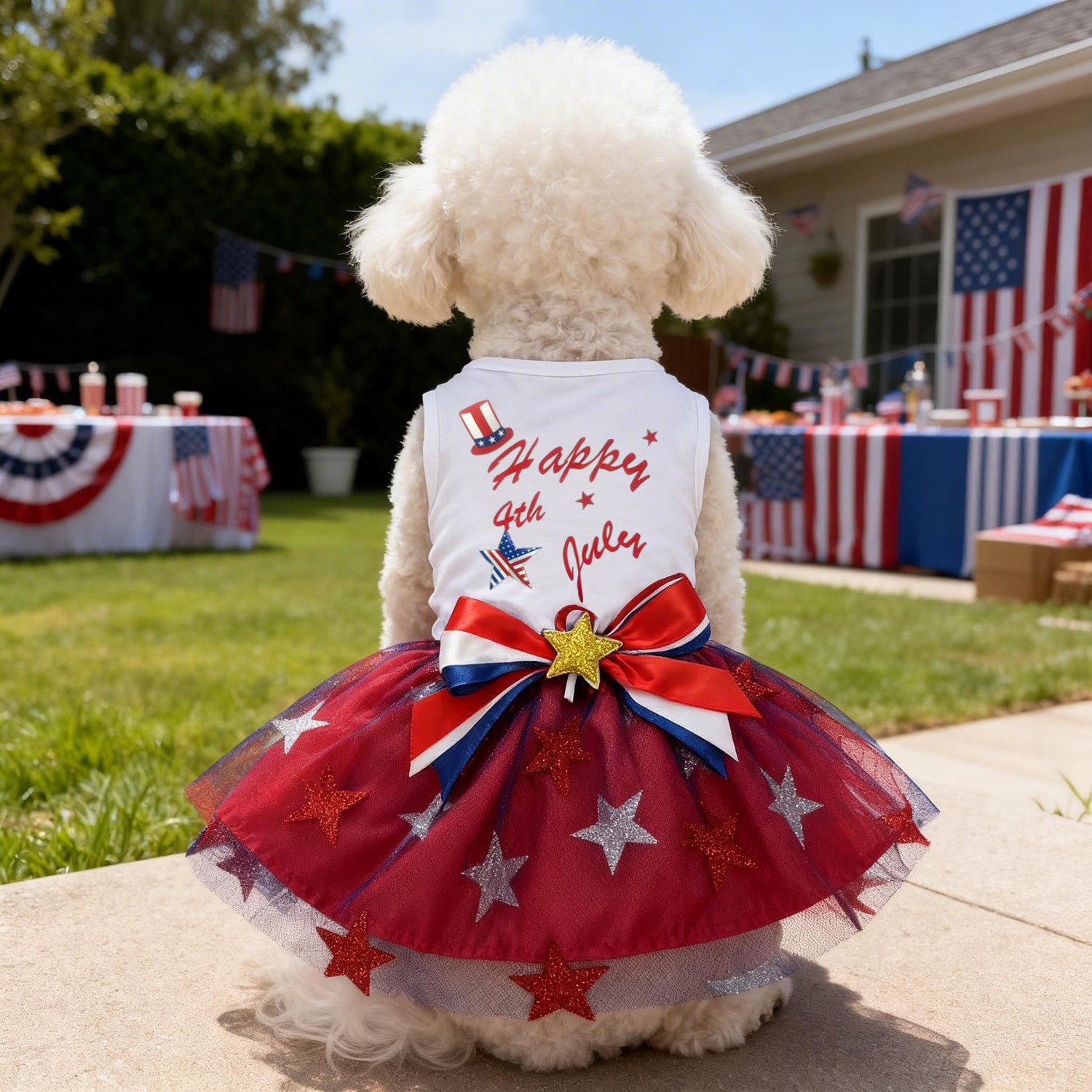 Dog Tulle robe indépendante Jour patriotique Stars Dog Outfit Sparkly Pet robe de vacances avec