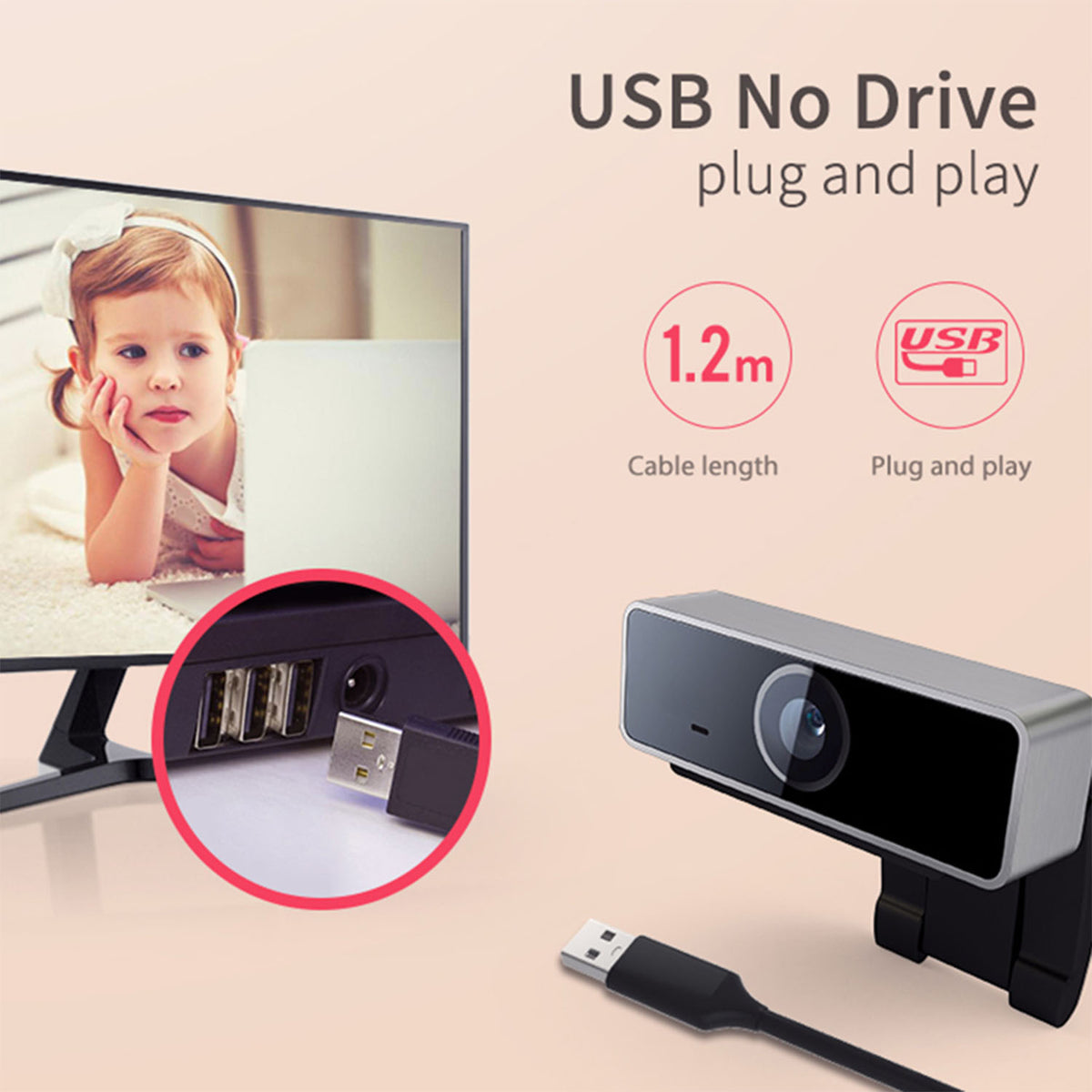 1Pc FHD 1080P Webcam PC USB PC Webcam Auto Focus with Microphone 60-Degree Widescreen