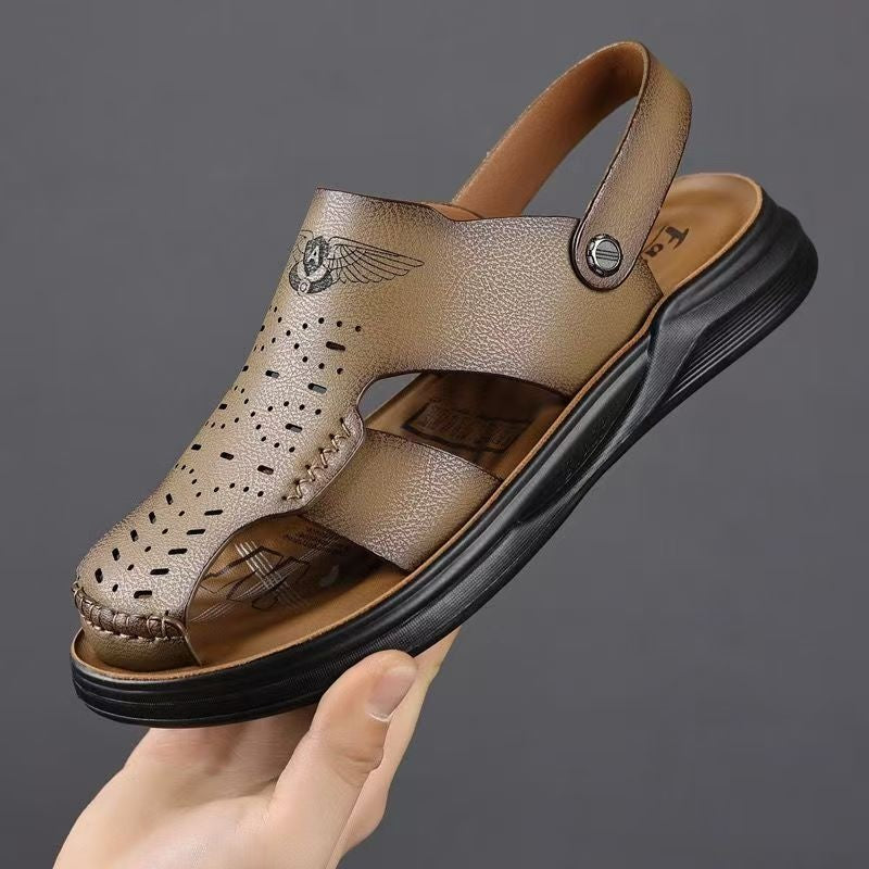 Sandales d'orteils en cuir véritable convenant à la fois à l'usure extérieure et à la conduite