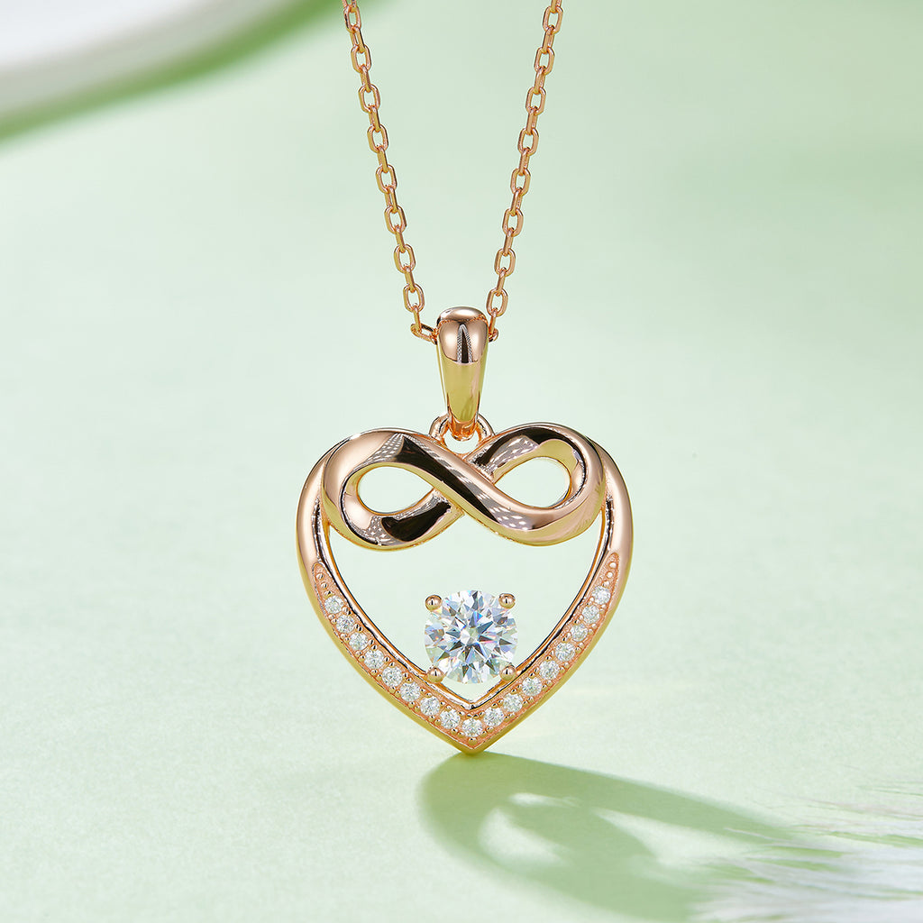 4.8g S925 Argent Sterling 5mm Moissanite Infinity Coeur Collier 45cm 17 Pierres Pendentif Wi