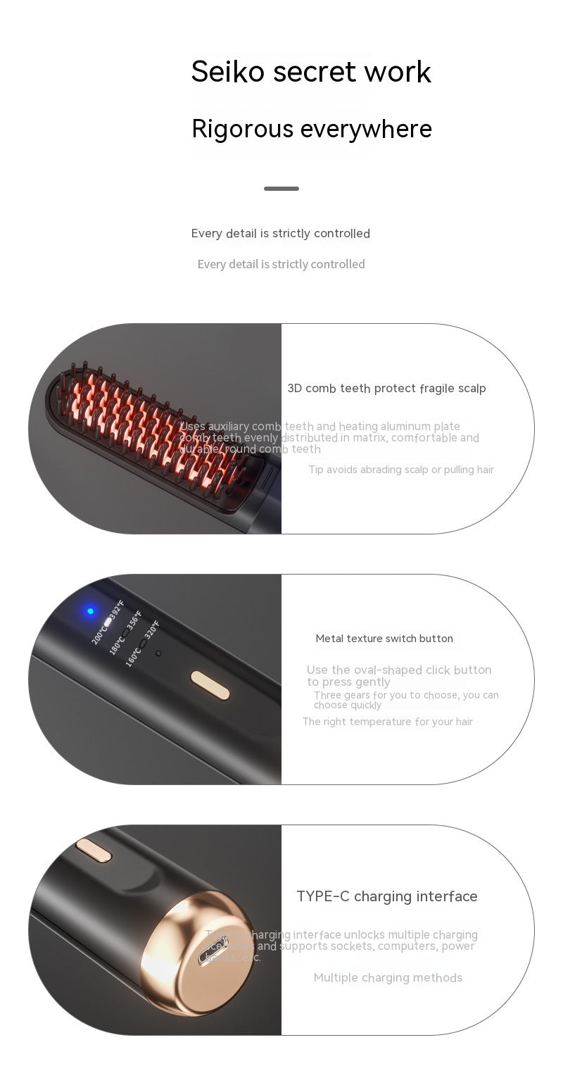 Peigne à cheveux droite sans fil