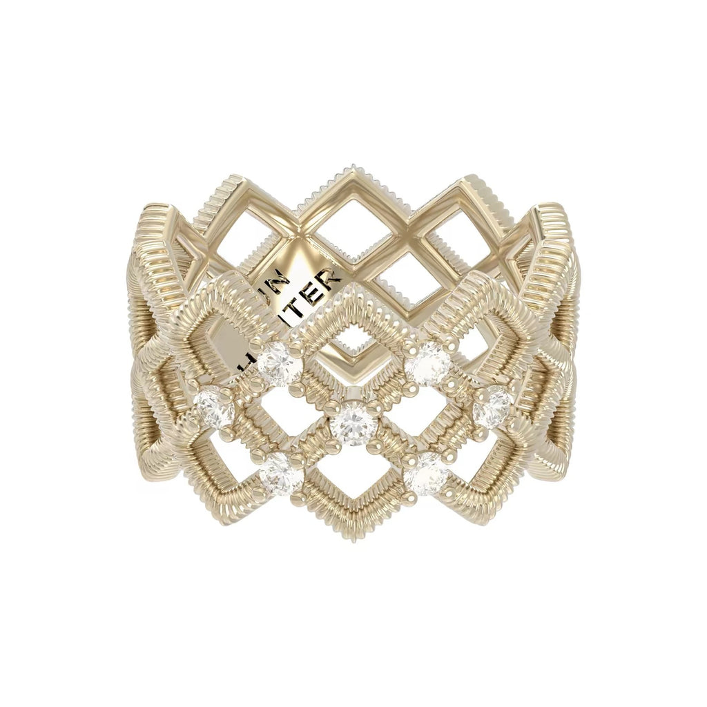 Trois lignes horizontales Bijoux Iris Fleur Anneau Lumière Titanium Dentelle Hollow Maillard Lumière