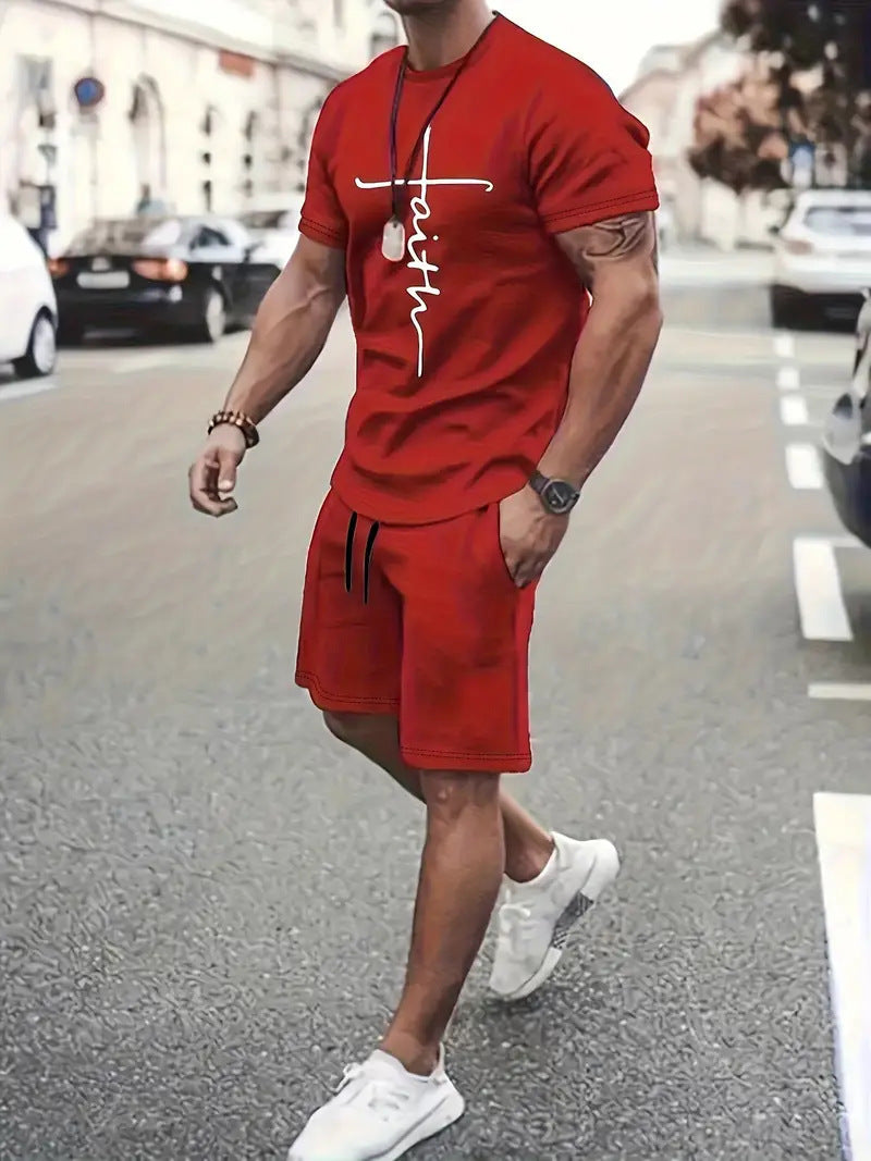 Pantalon sport occasionnel Col rond Manche courte 3d Design d'impression numérique Ensemble deux pièces
