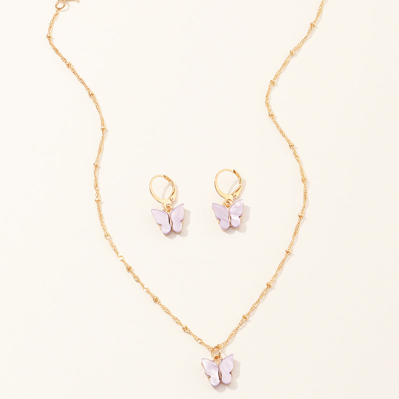 La mode créative résine papillon collier et boucle d'oreille ensemble