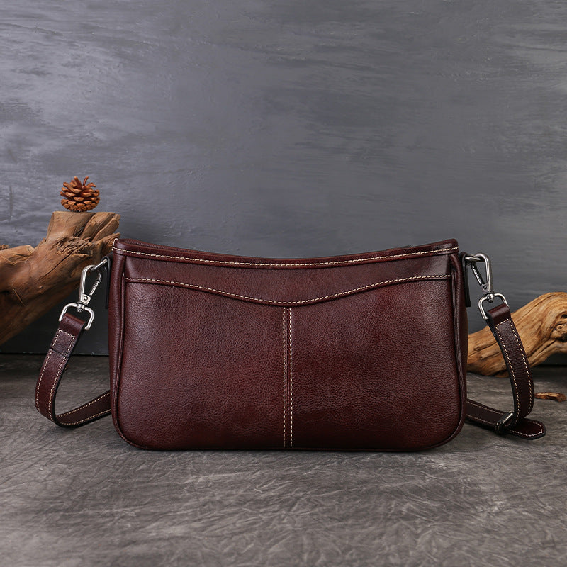 Rétro petit sac carré en cuir de vache plein grain polyvalent et exsudant une ambiance premium