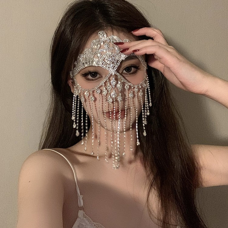 Masque de boule Zircon Tassel Hairband Vintage Style Fenêtre visage