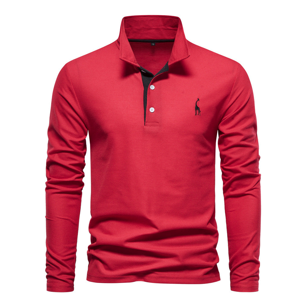 Printemps et automne Lapel Cotton Homme POLO Shirt Mode Casual Homme Broderie Deer Long