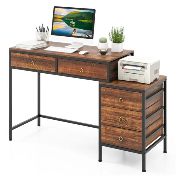 Accueil Bureau Bureau double bureau avec 5 tiroirs de rangement