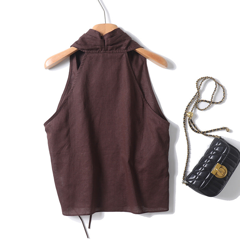 Old-money-style Halter-neck V-neck Top sans manches