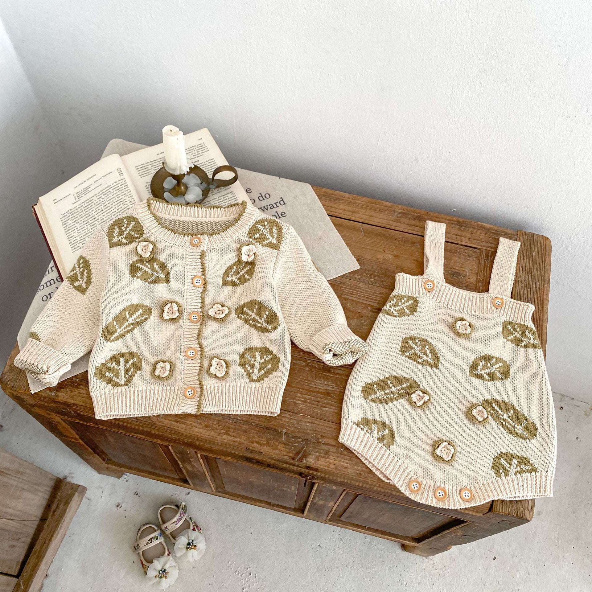 Ensemble de deux pièces de sweater pour enfants Leaf Jacquard
