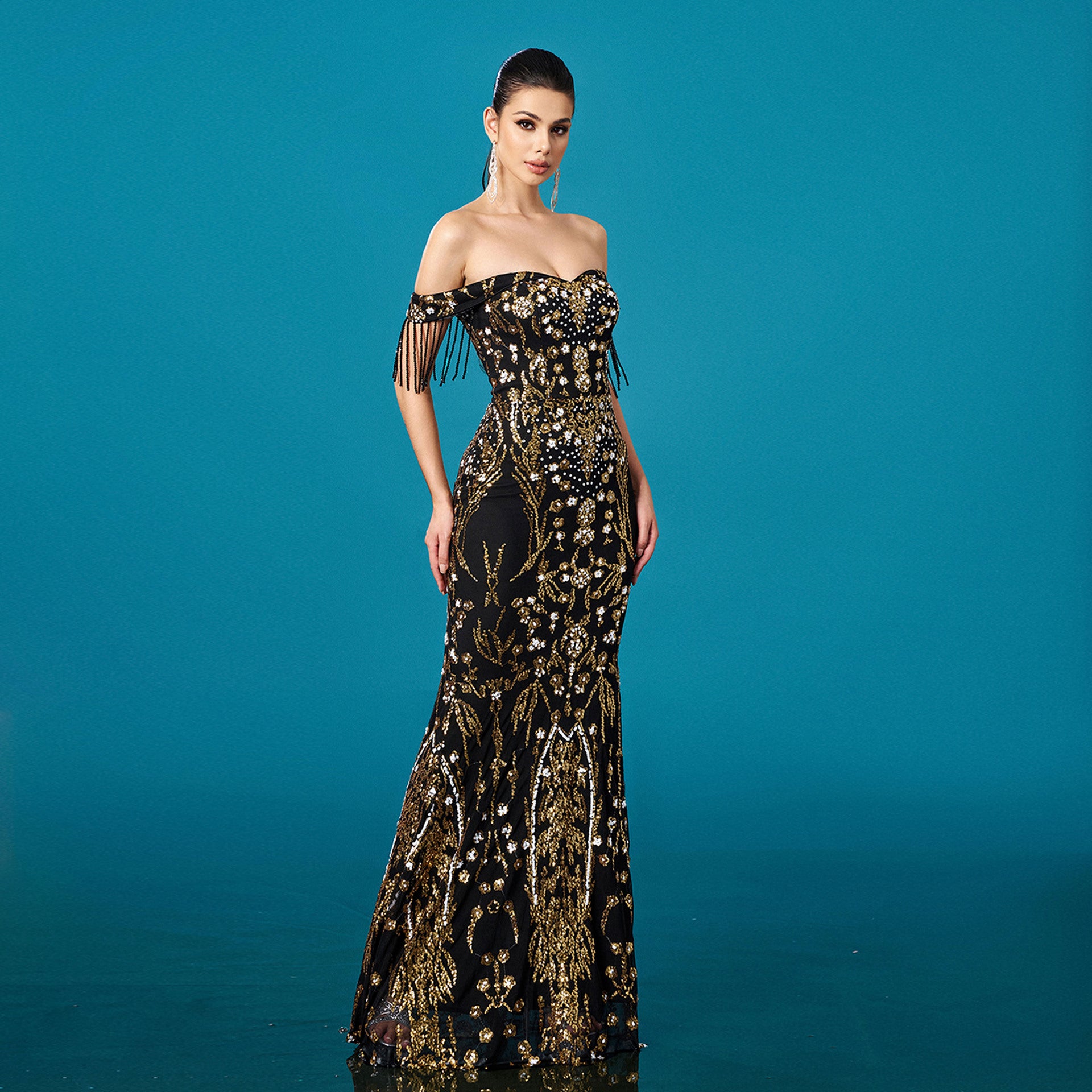 Robe de soirée en queue de poisson cousue pour banquet