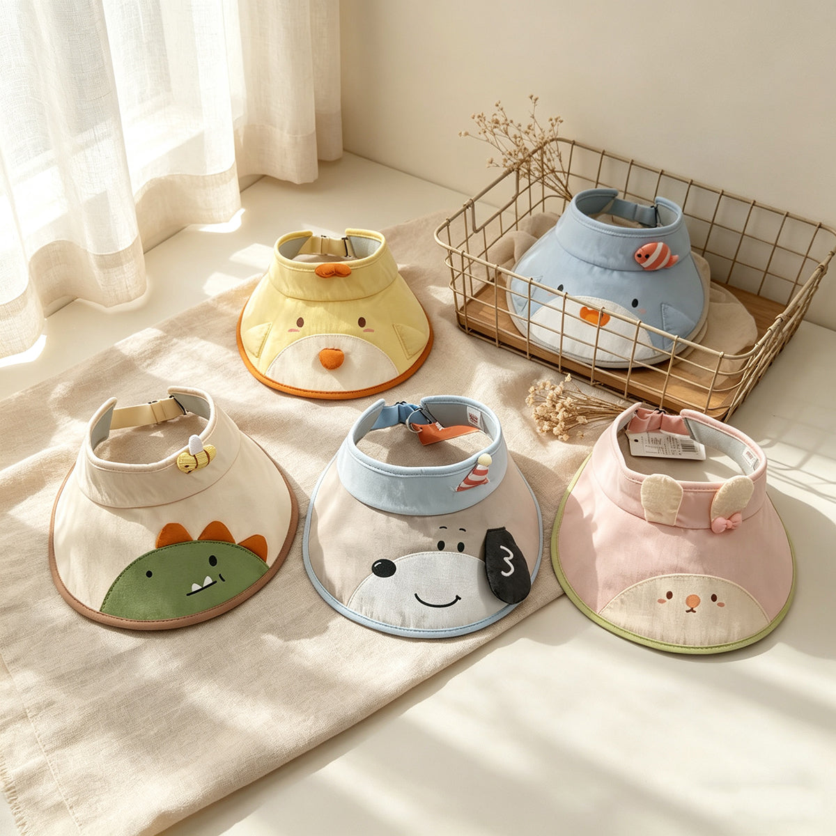Animal de dessin animé pour enfants imprimé mignon réglable casual large bordé chapeau de soleil approprié pour