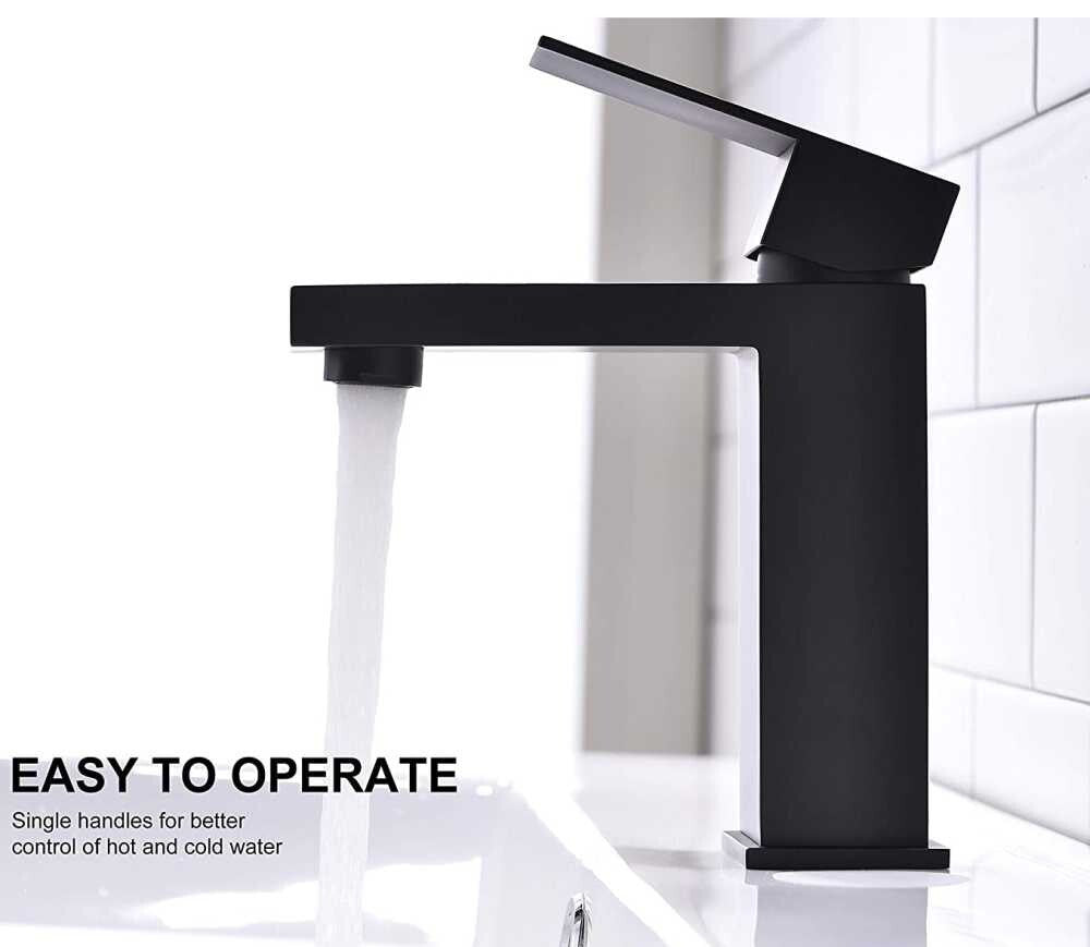 Black Square Waterfall Cloakroom Large Basin Mixer Tap Sink Mono Salle de bains & Waste