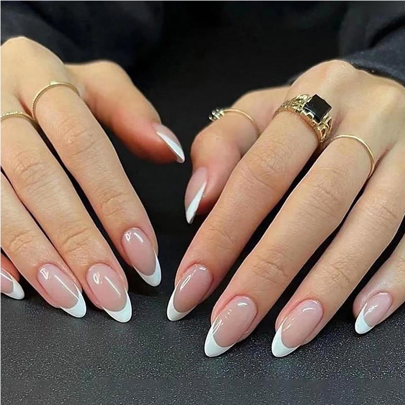 24 PCS Minimalist Nail Art with Short Circles Presse sur les ongles Short Almond faux ongles Oval