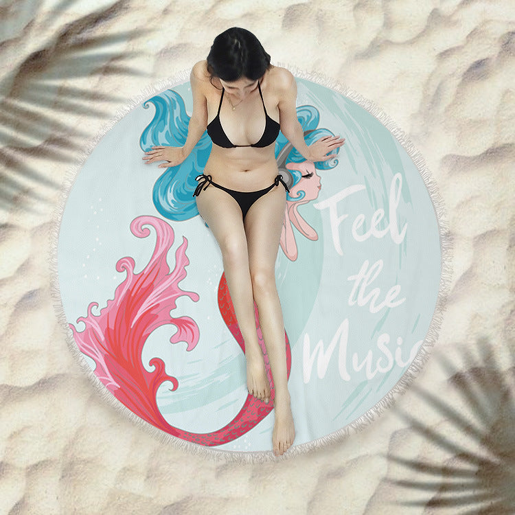 Serviette de plage fringée, serviette de bain ronde, serviette de plage