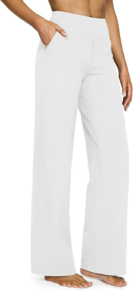 Pantalons à pattes droites à taille haute avec poches longues