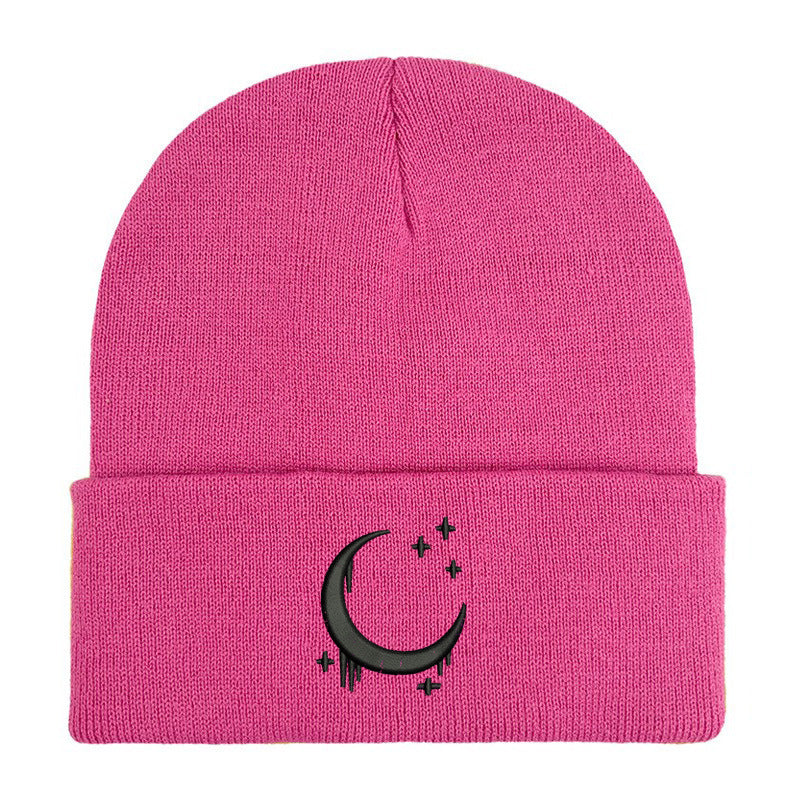 Chapeau en tricot brodé Amazon avec lune et étoiles Design AutomneHiver Chapeau en laine