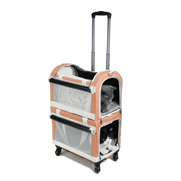 Multi Pet Carrier Double Decker 4 roues Chariot pour chats et petits chiens Détachable Carrier