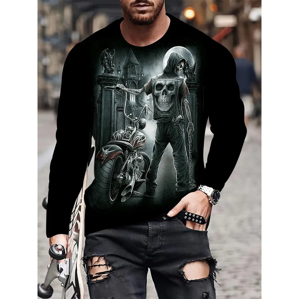 T-shirt retro homme 3D Imprimé Street Hip-hop Col rond Col rond Manches longues