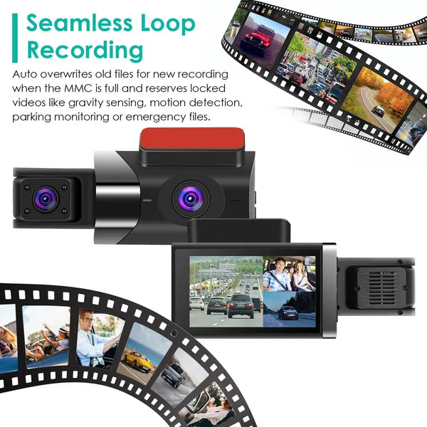 2K Car DVR 3 Channel Dash Cam Recorder Camera with 140 Angle GPS WiFi Night Vision