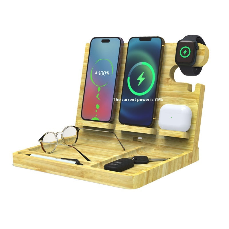 Support multifonctionnel de chargeur sans fil en bambou