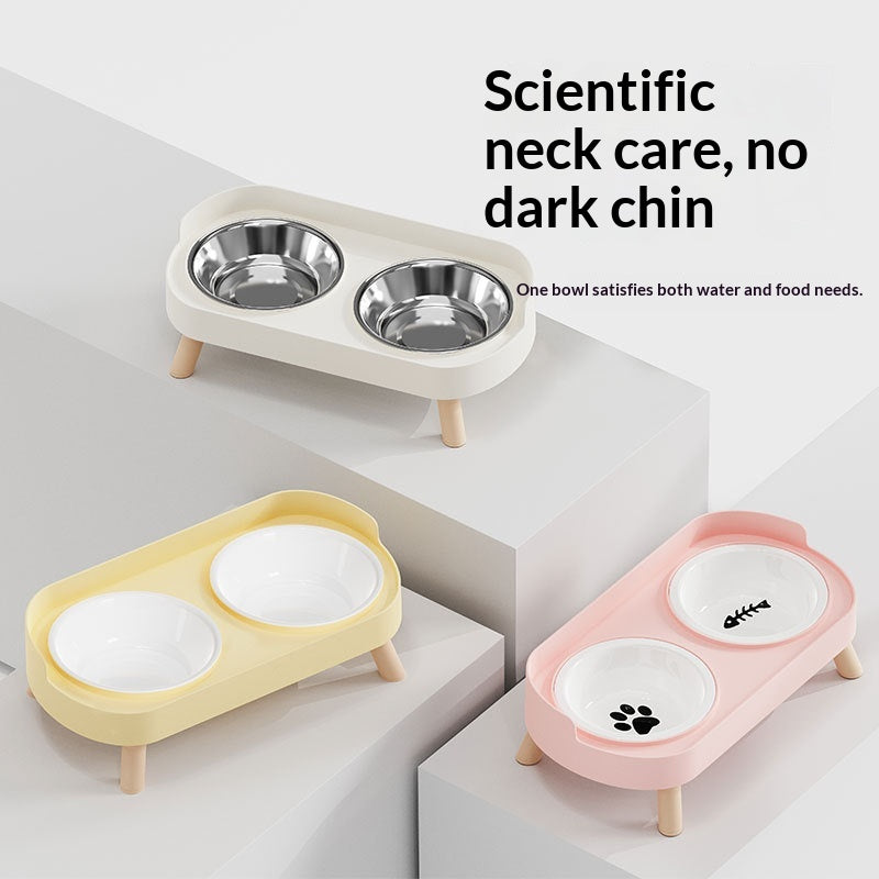 Dual-bowl Spill-proof Water-and-food-in-one Cat Bowl