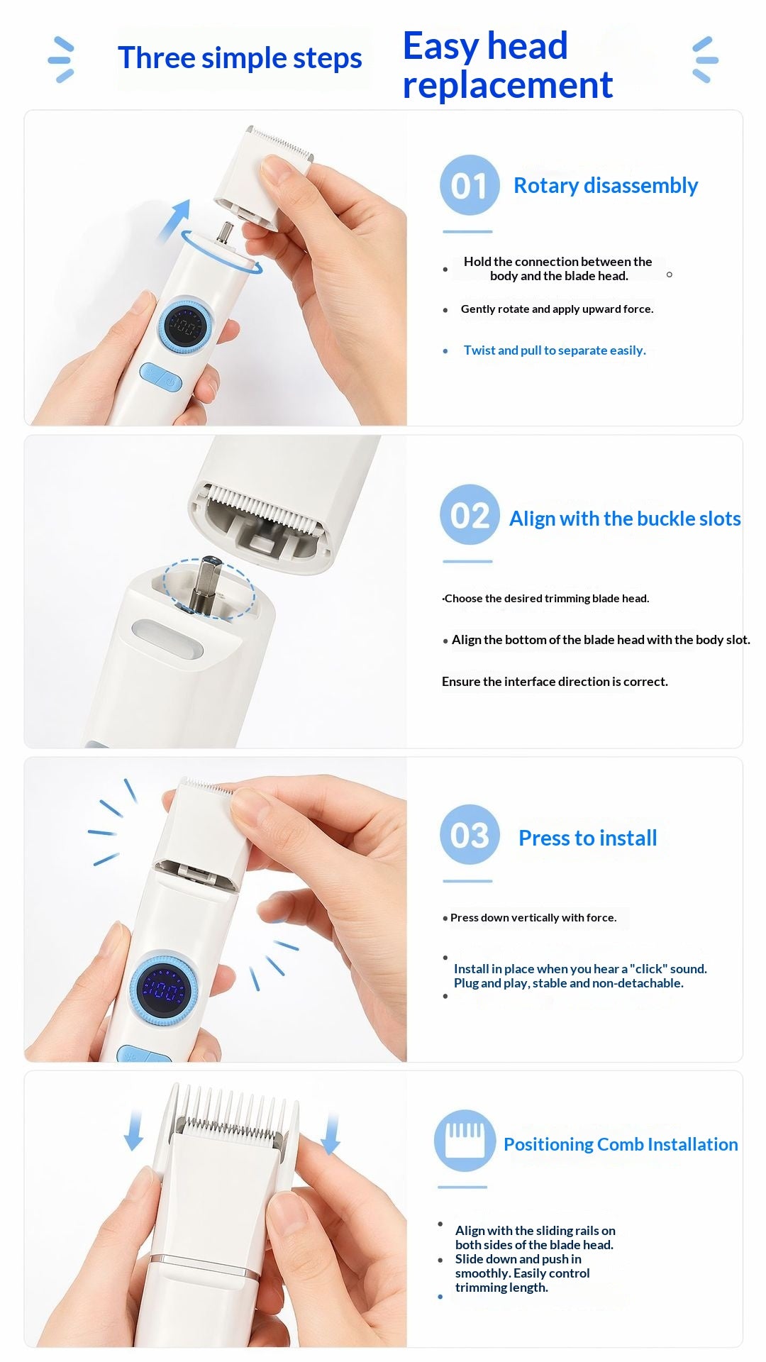 Clipper électrique pour animaux de compagnie avec affichage numérique
