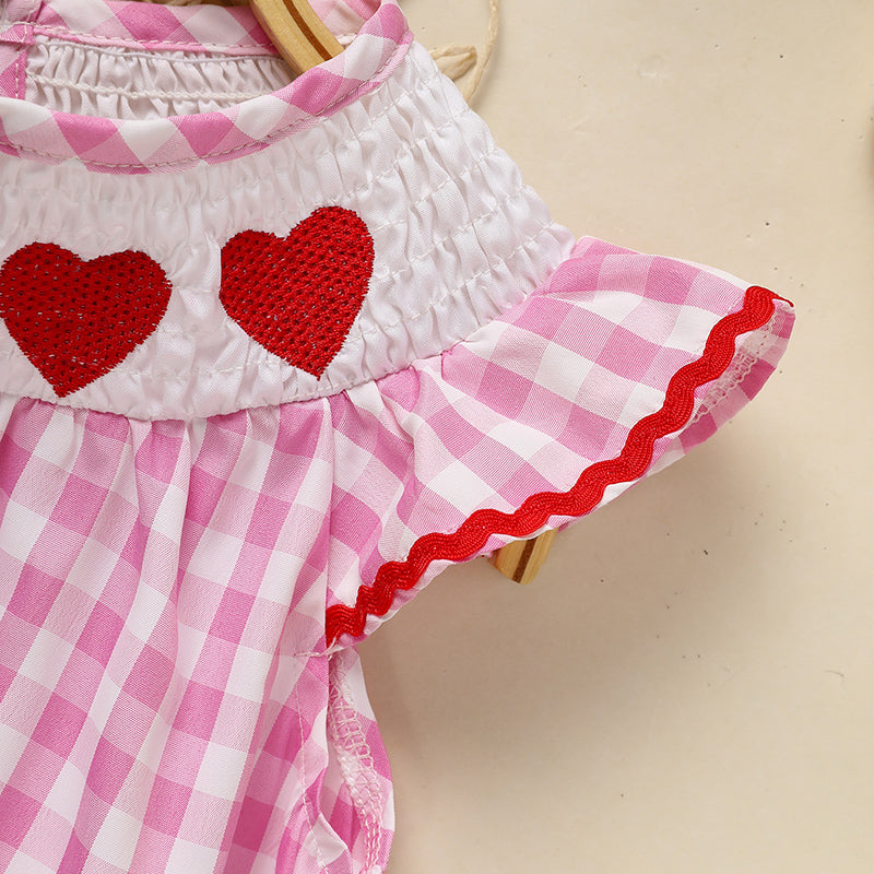 Robe de Saint Valentin pour bébé fille rose avec broderie cardiaque
