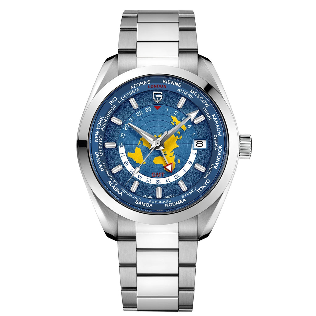 Multifonctionnel homme mécanique GMT double fuseau horaire Lumineux Watrproof montre