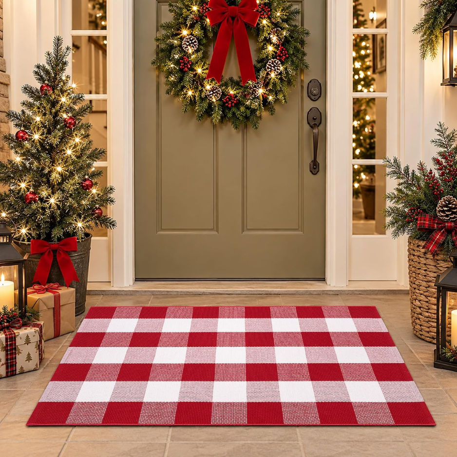 Tapis de porte rouge et blanc de Noël