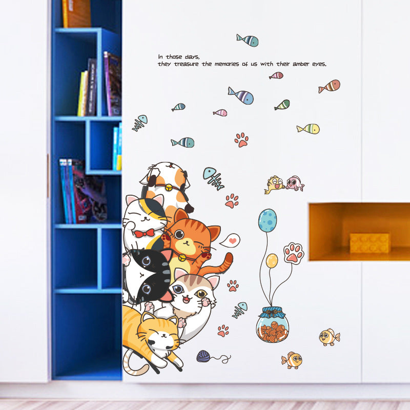 Cat Jiaraohan Chambre pour enfants Chambre à coucher Sticker de porte décoratif