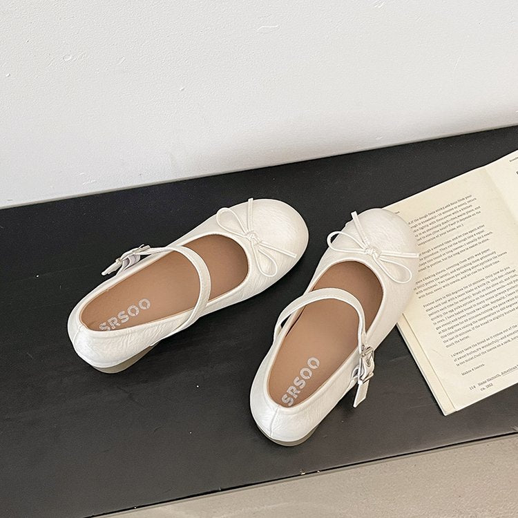 Women's Ballet Style Round Toe Bow Shallow Vamp Mary Jane Shoes