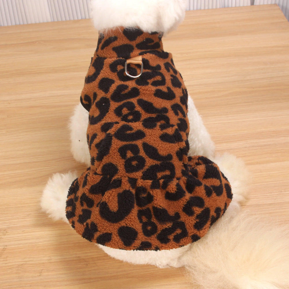 Fleece Autumnwinter Léopard-print Robe Princesse Vêtements de chien pour chiens en peluche