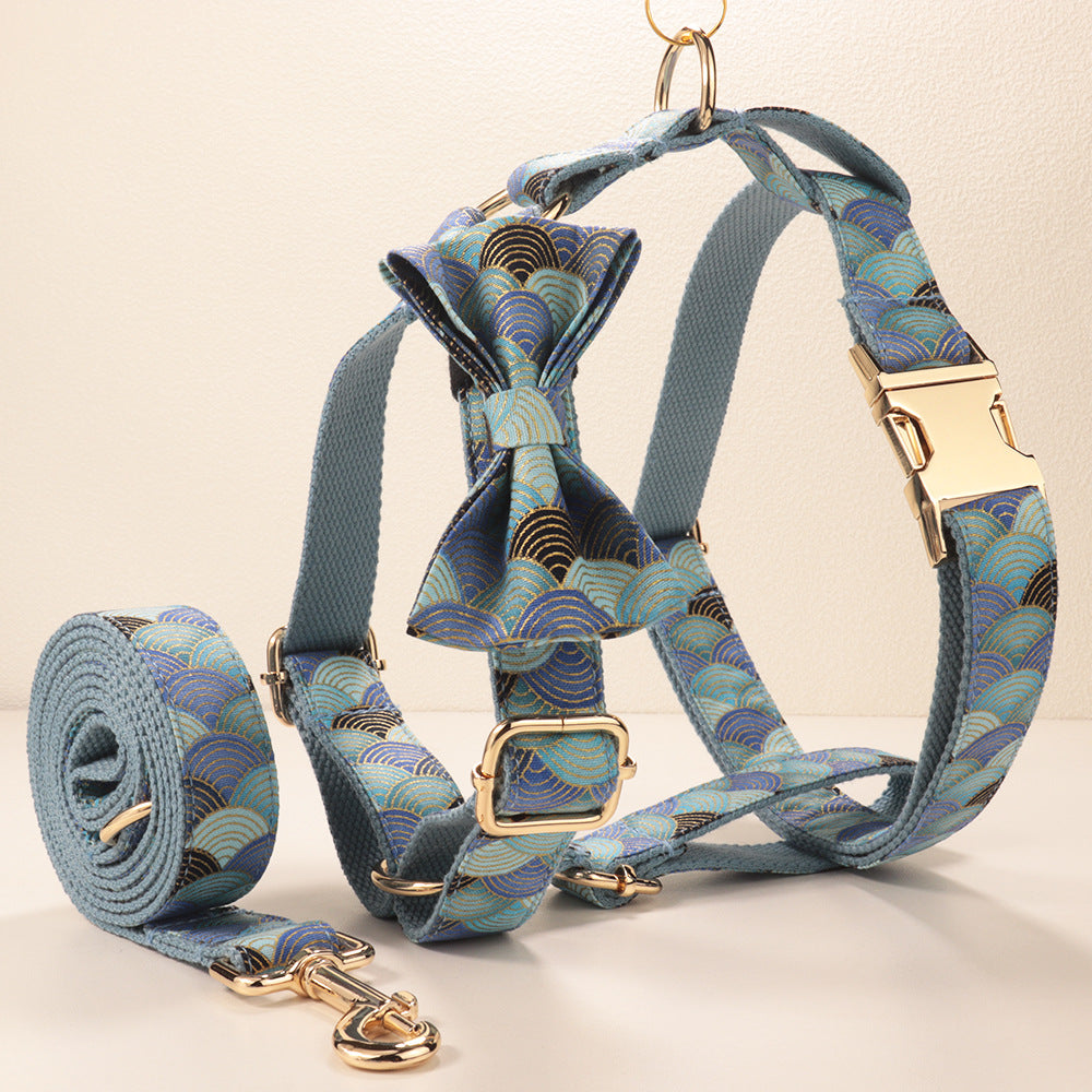 Collier de chien bleu nuancé-pattern doré