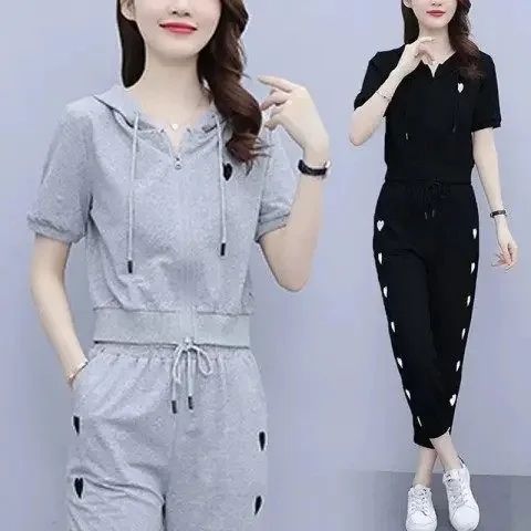 Tendance été Chic court à capuche Sporty Casual Tracksuit