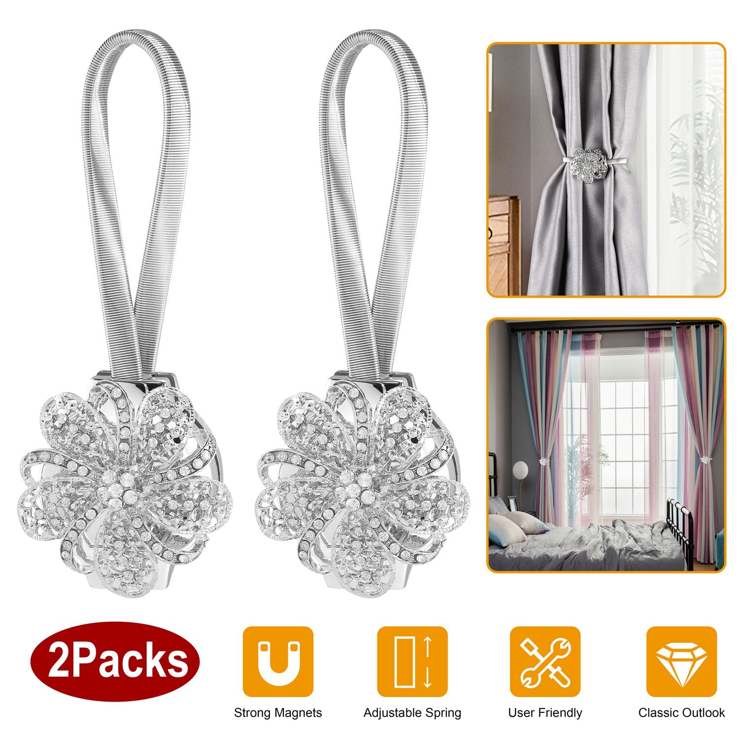 2 Packs Rideau magnétique Tiebacks porte-bracelet floral extensible